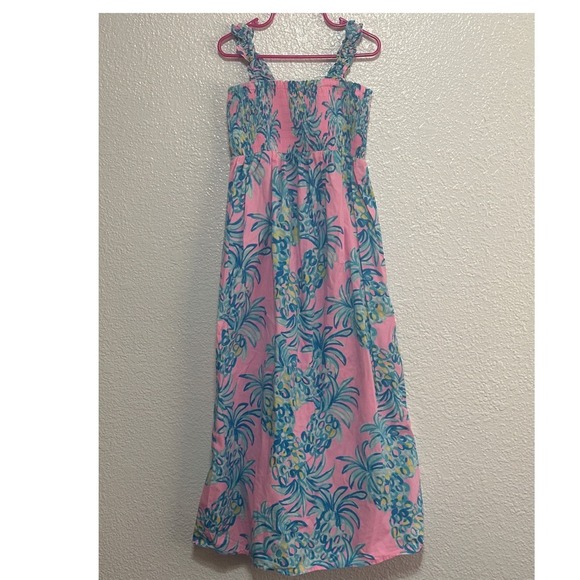 Lilly Pulitzer Kids Smocked Pineapple Sundress - Pink Blue - Size 7 - Picture 1 of 5